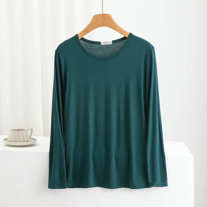 Modalna koszulka damska z długim rękawem - cienka, gładka, plus size Złoto