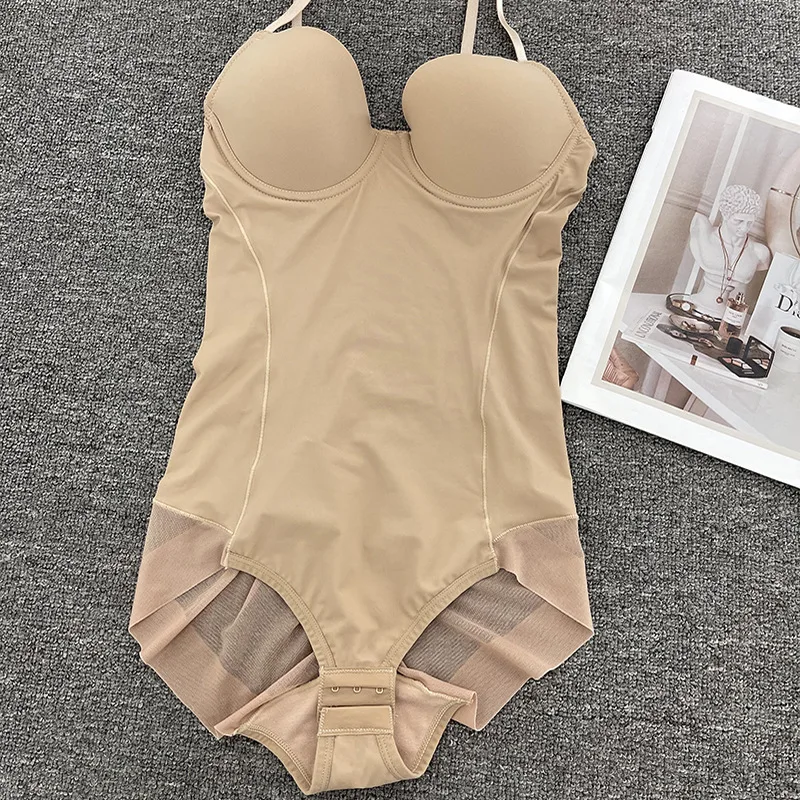Modelujące body damskie z asymetrycznym zamkiem Beżowy