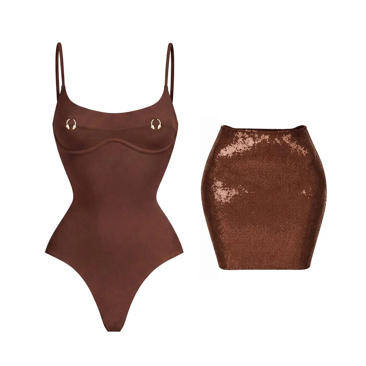 Monokini push-up wysoko wycięte dwuczęściowy strój kąpielowy 2026 Czekolada