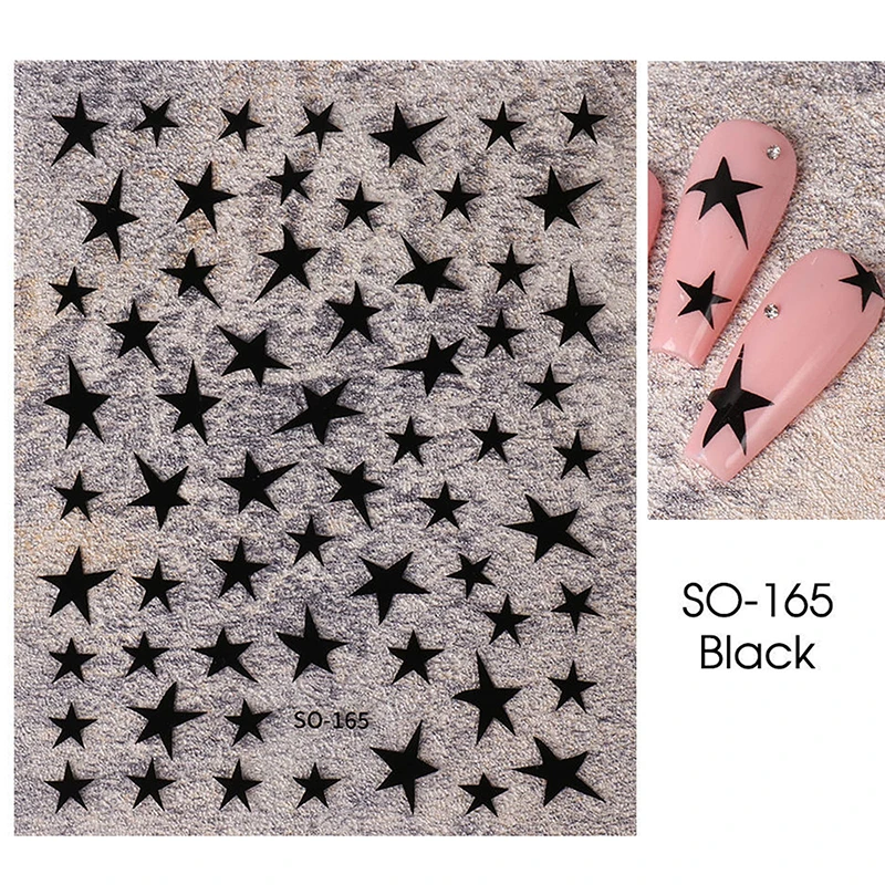 Naklejki na paznokcie 3D Y2K gwiazdy i pentagramy DIY manicure Czarny