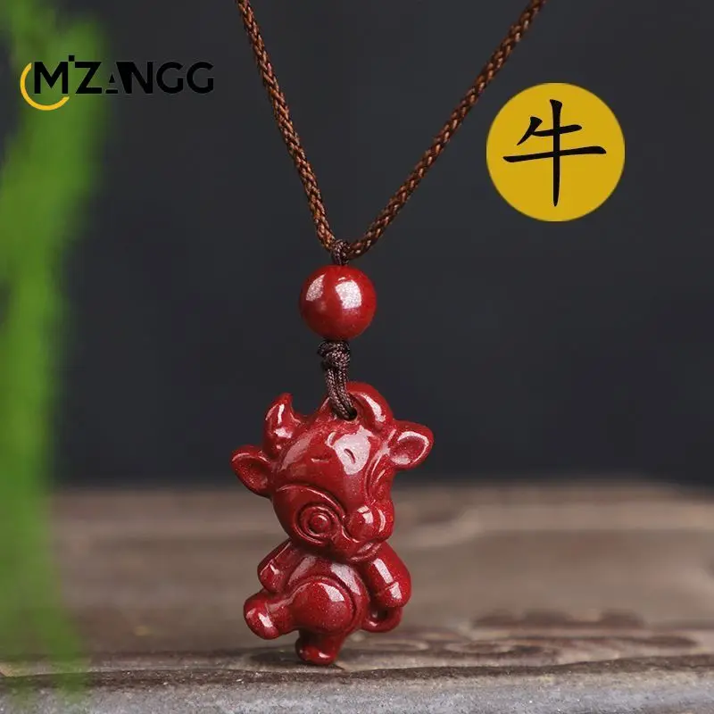 Naszyjnik z cynoberem ze znakiem zodiaku — talizman szczęścia Czarny