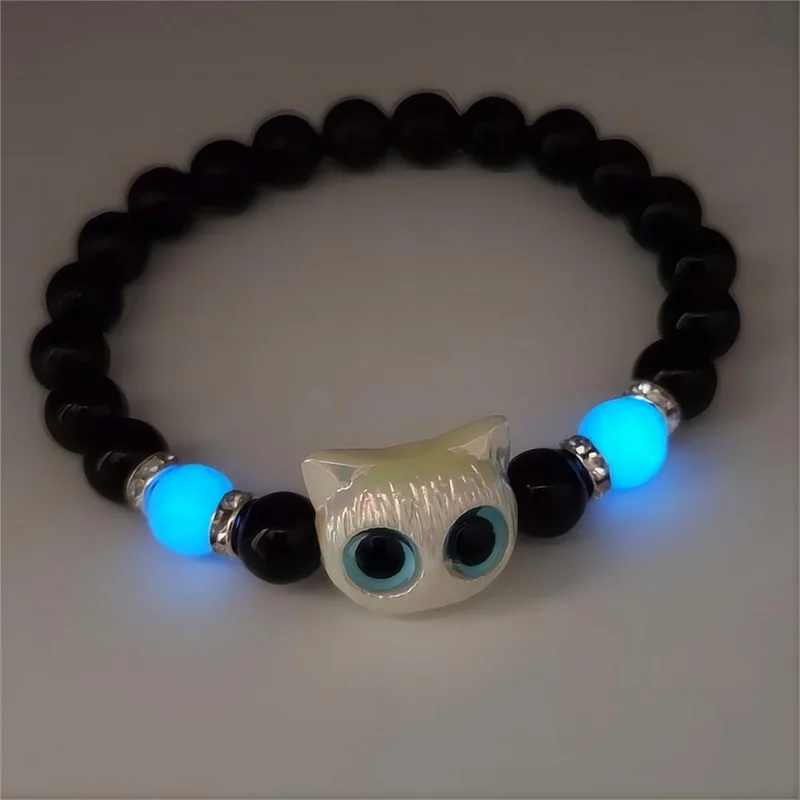 Naszyjnik świecący w ciemności kotek choker fluorescencyjny Ciemne złoto