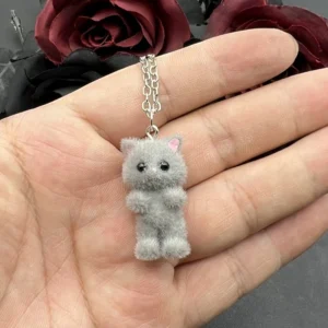 Naszyjnik z zawieszką uciekający kot 3D Kolor różowego złota