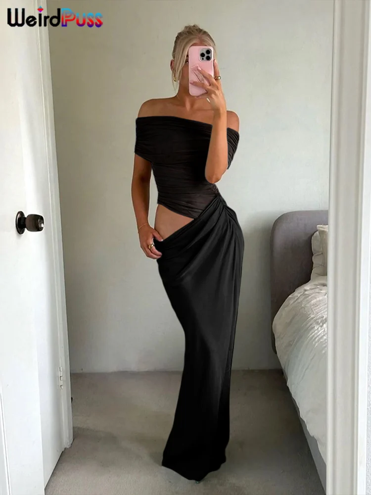 Nieregularna sukienka z siatki z drapowaniem krótki rękaw bodycon Czarny