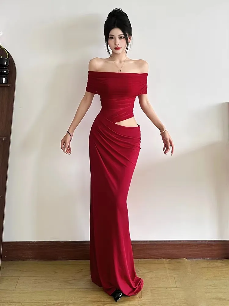 Nieregularna sukienka z siatki z drapowaniem krótki rękaw bodycon Kolor czerwonego wina