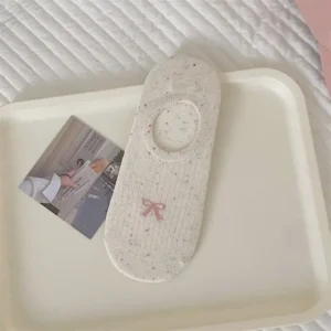Niewidoczne skarpetki damskie z kokardką — bawełna antypoślizgowe Błękitny