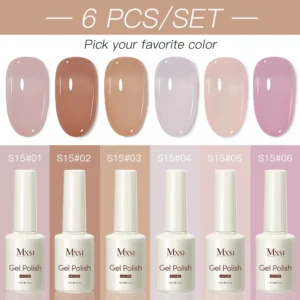 Nude żelowy lakier do paznokci UV LED — zestaw 6 kolorów 15 ml Czarny