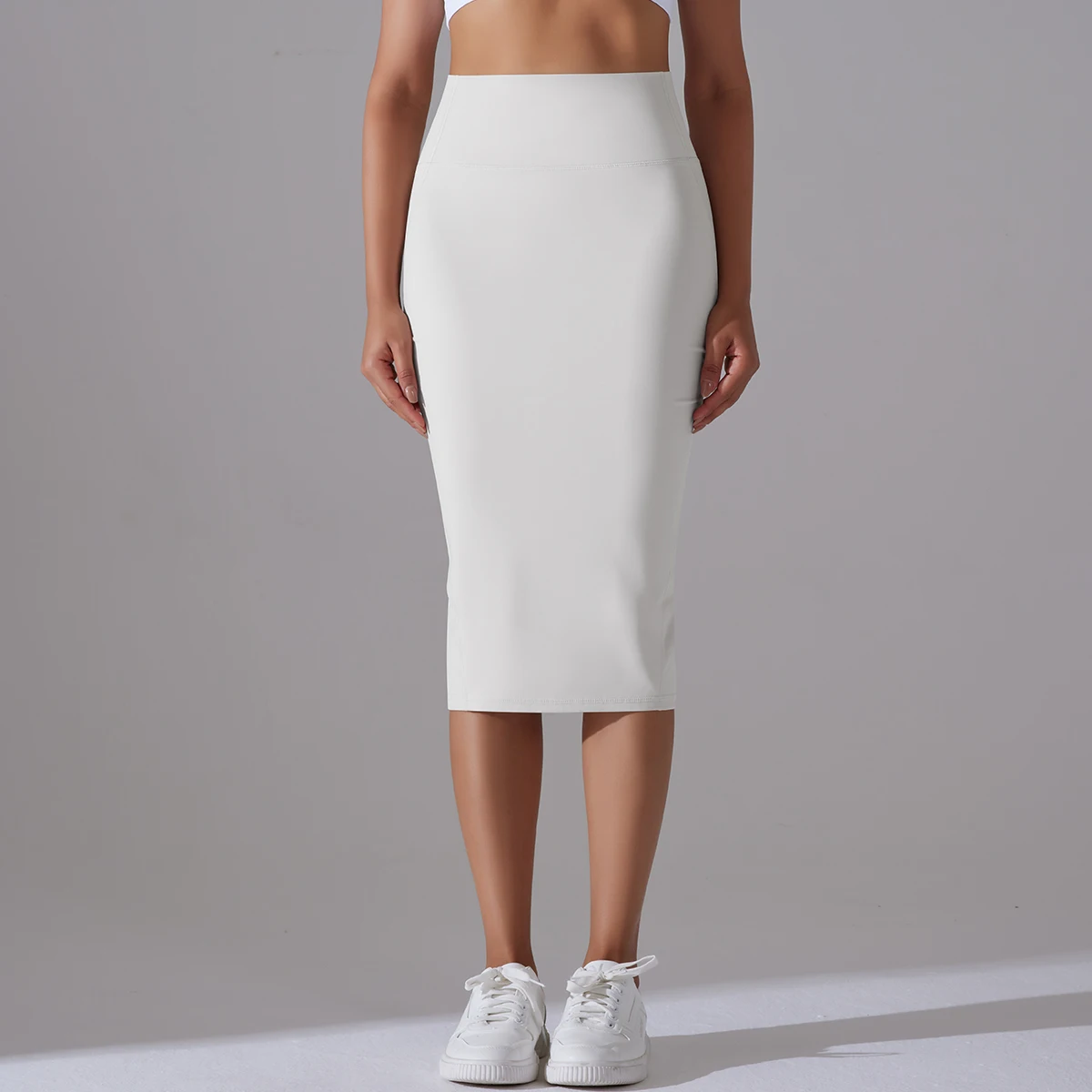 Obcisła spódnica ołówkowa bodycon z rozcięciem z rozciągliwej tkaniny Beżowy