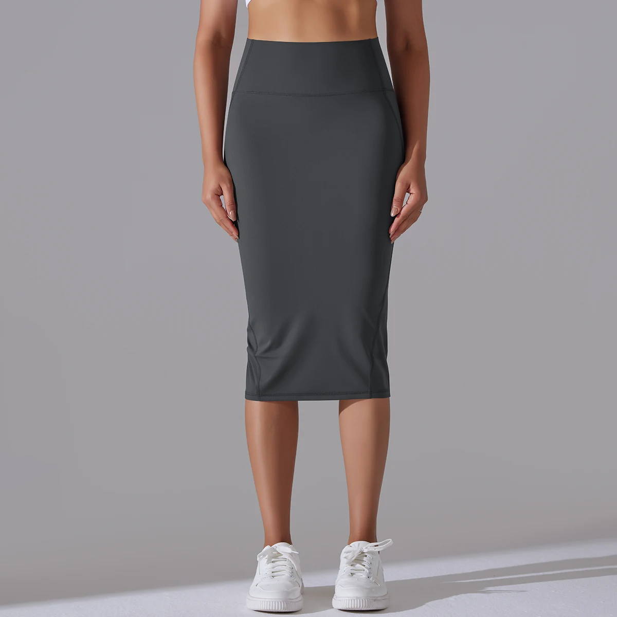 Obcisła spódnica ołówkowa bodycon z rozcięciem z rozciągliwej tkaniny Brązowy