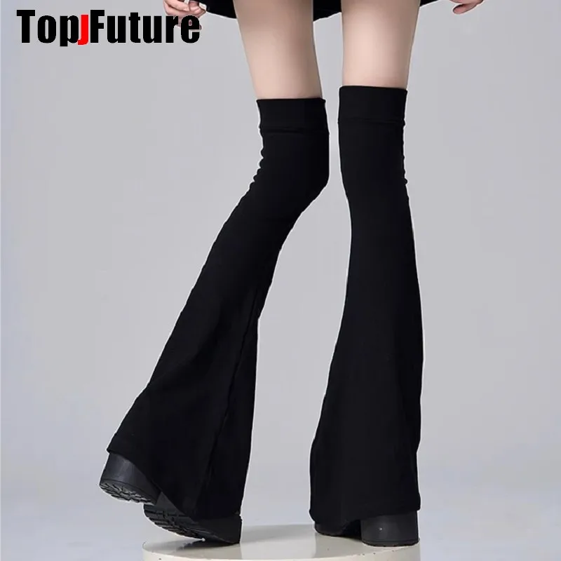 Ocieplacze na nogi Gothic Lolita ponad kolano Y2K Czarny