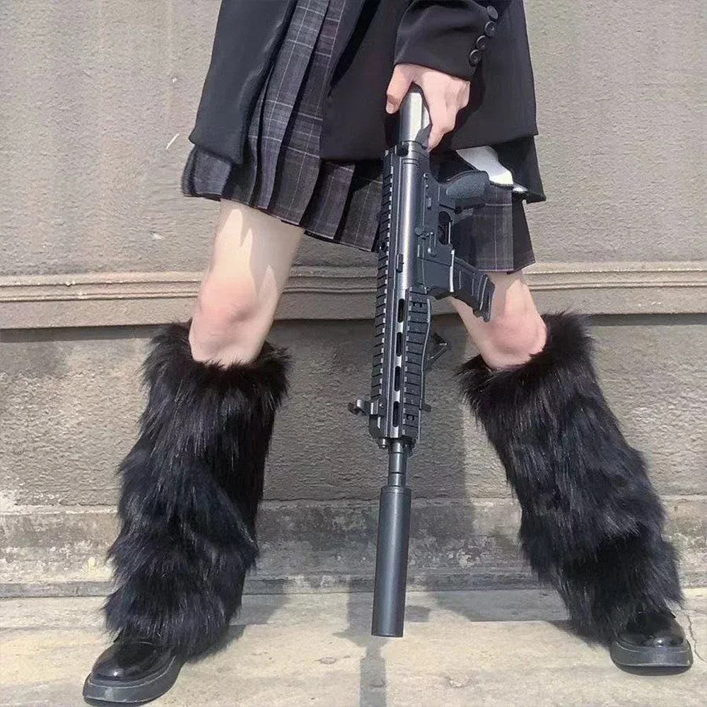 Ocieplacze na nogi ze sztucznego futra w stylu Y2K Goth Błękitny