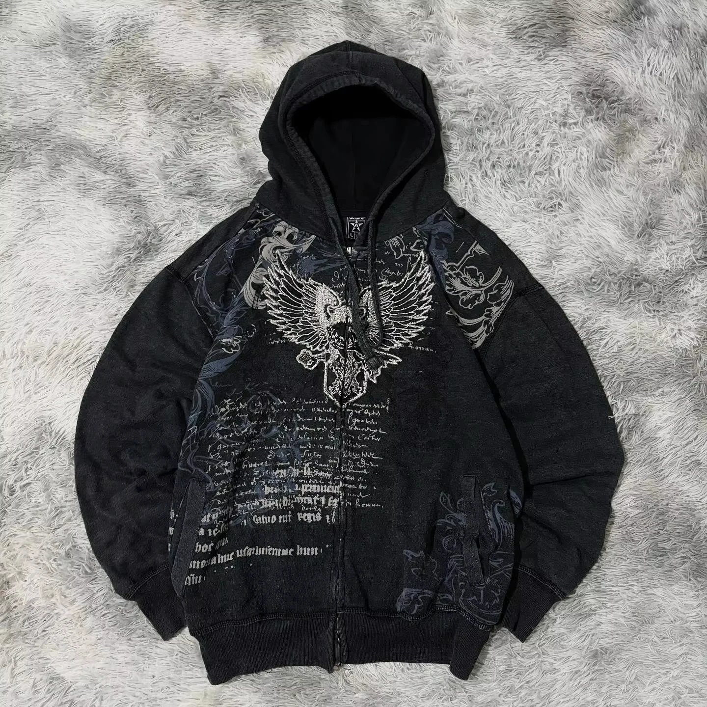 Ocieplana bluza z kapturem z nadrukiem czaszki Y2K gothic Szary