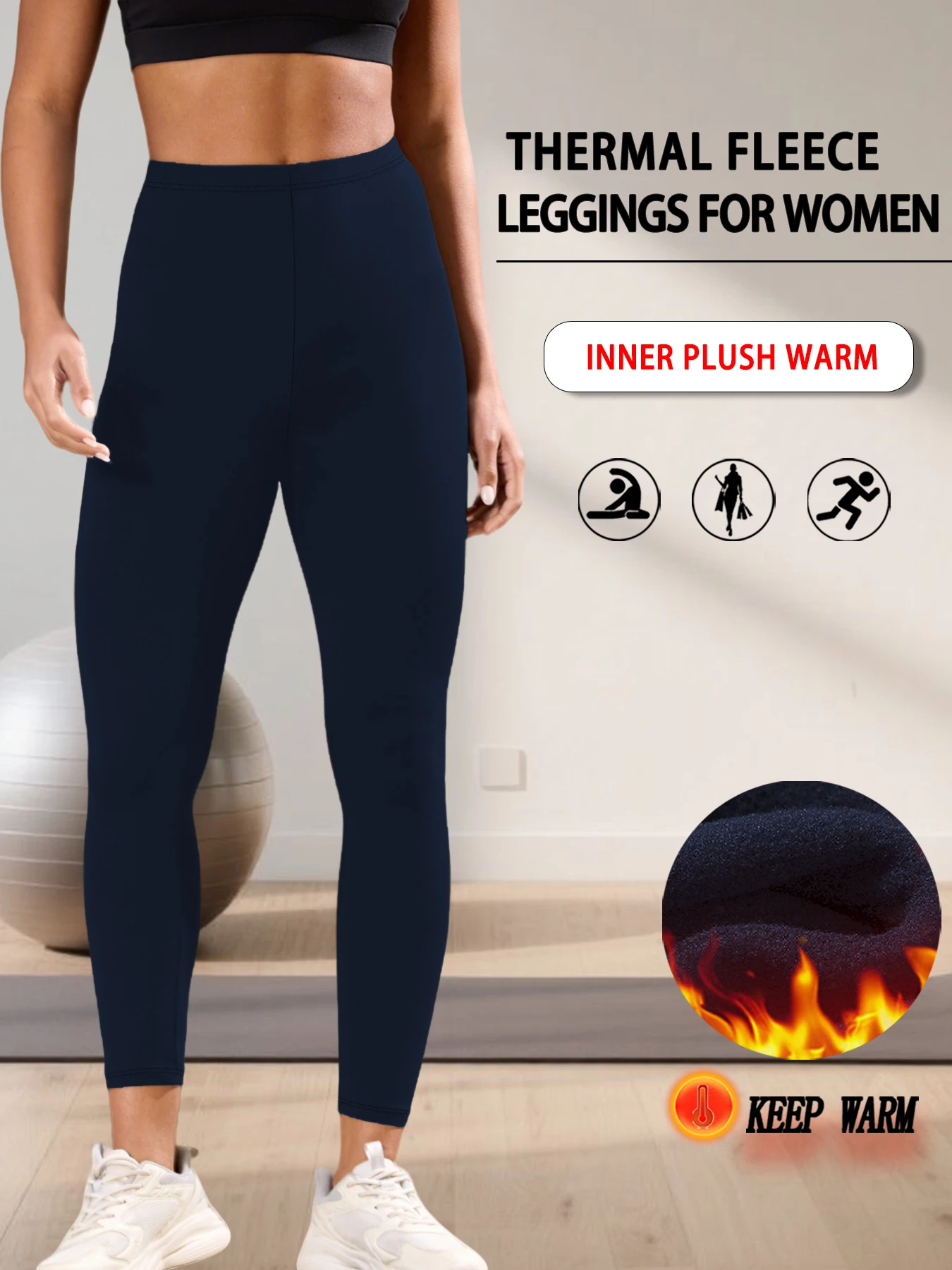 Ocieplane legginsy z polarem na zimę z wysokim stanem Granatowy