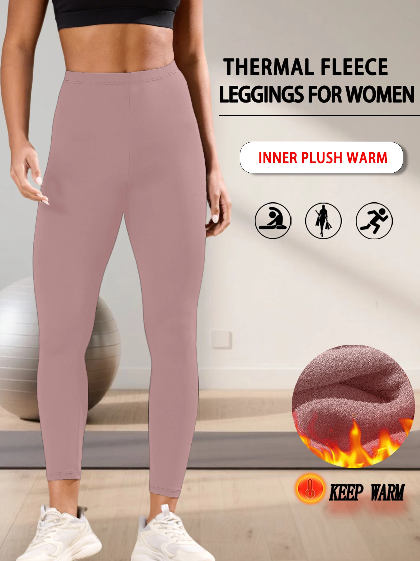 Ocieplane legginsy z polarem na zimę z wysokim stanem Różowy
