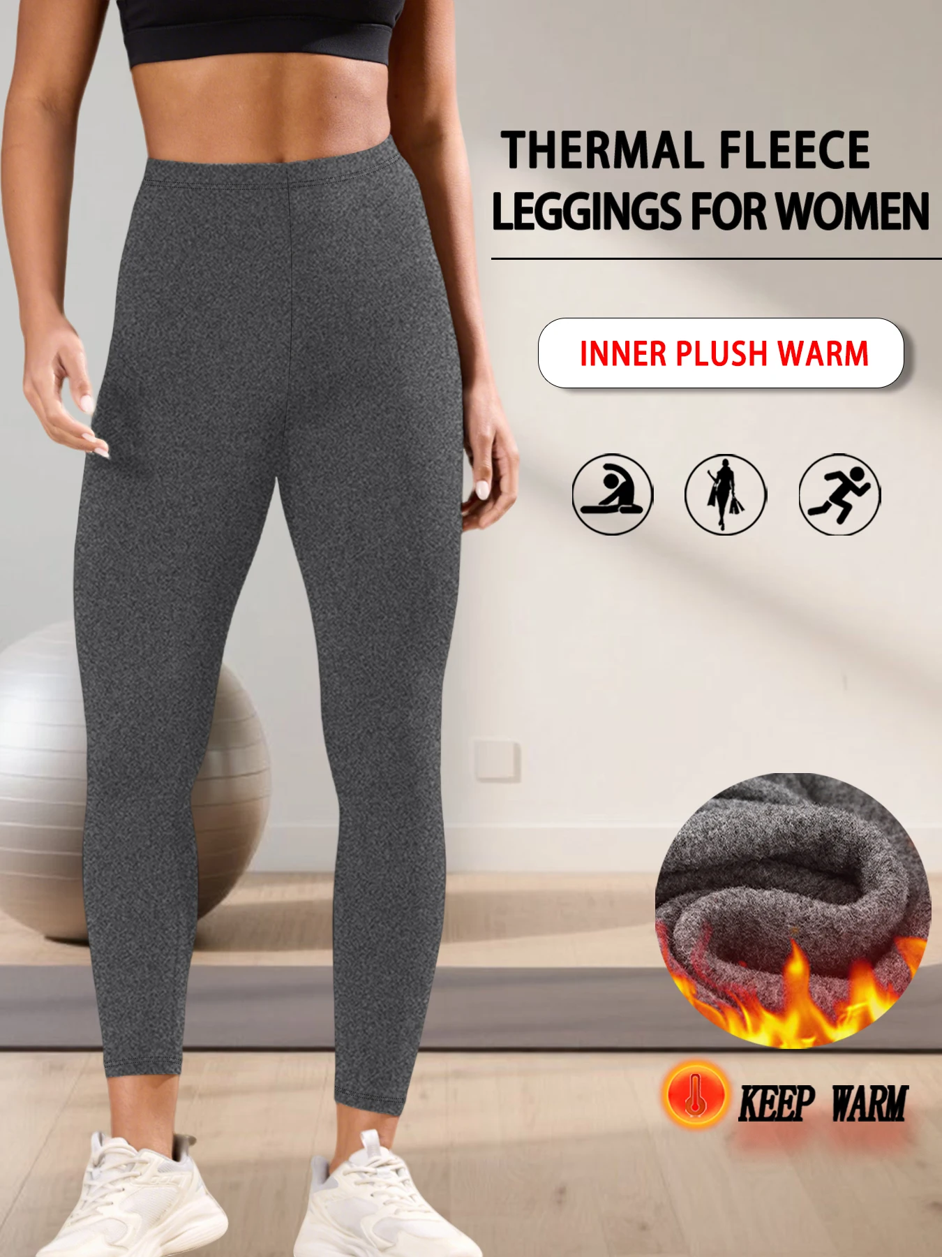 Ocieplane legginsy z polarem na zimę z wysokim stanem Szary