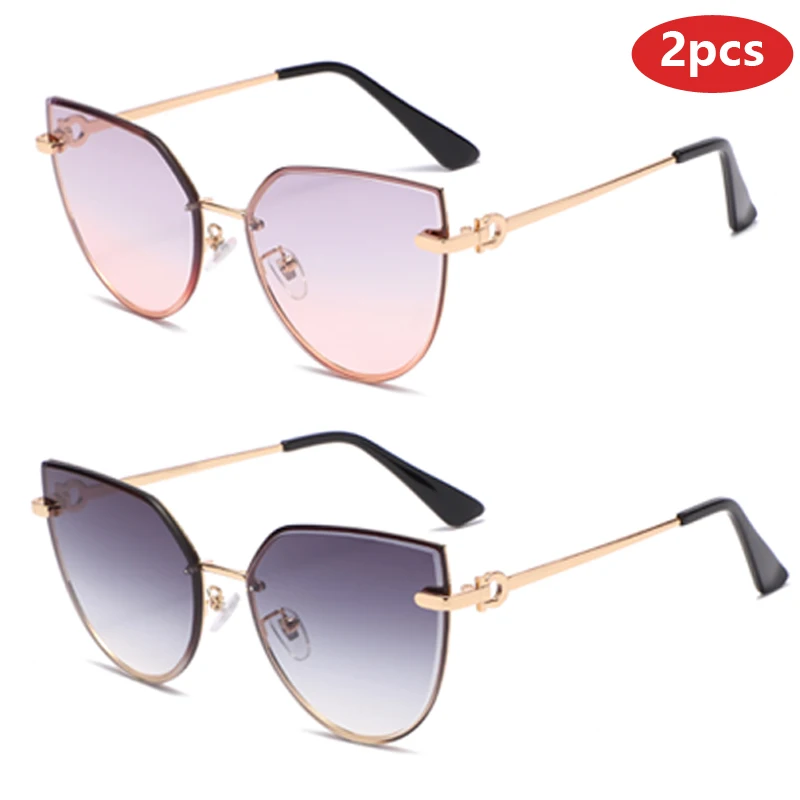 Okulary przeciwsłoneczne damskie cat eye bez oprawek w stylu vintage Armijna zieleń