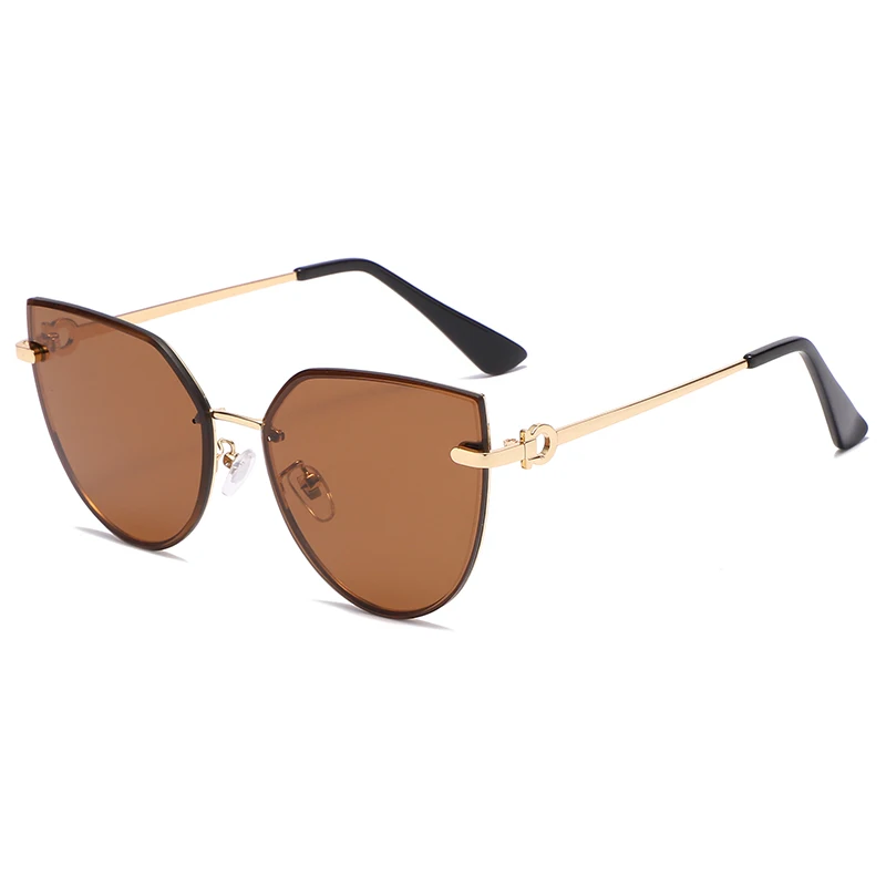 Okulary przeciwsłoneczne damskie cat eye bez oprawek w stylu vintage Brązowy