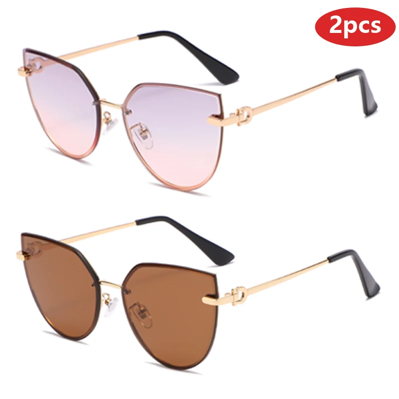 Okulary przeciwsłoneczne damskie cat eye bez oprawek w stylu vintage Jasny