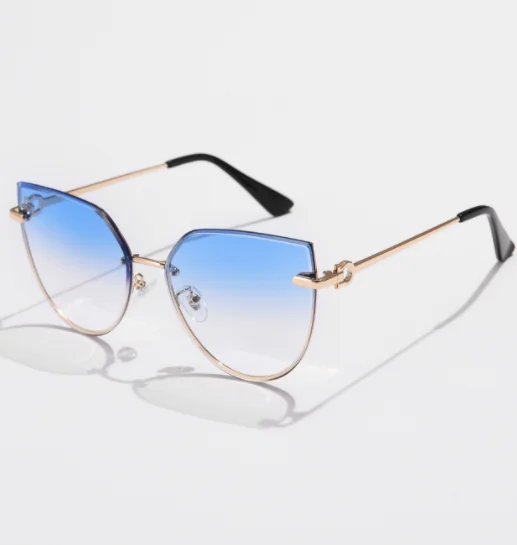 Okulary przeciwsłoneczne damskie cat eye bez oprawek w stylu vintage Niebieski