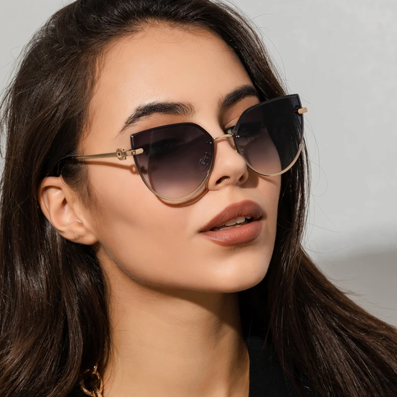 Okulary przeciwsłoneczne damskie cat eye bez oprawek w stylu vintage Zielony