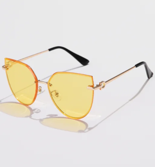 Okulary przeciwsłoneczne damskie cat eye bez oprawek w stylu vintage żółty