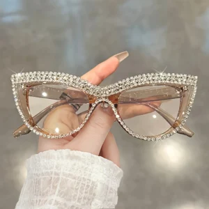 Okulary do czytania damskie cat eye z kryształkami w stylu retro Biały