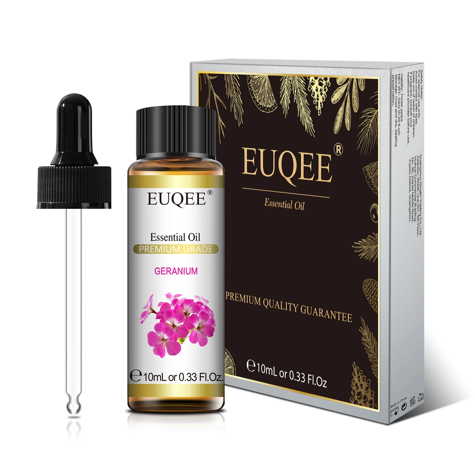 Olejek zapachowy EUQEE 10ml – seria kwiatowa lawenda, róża, jaśmin i ylang Czarny