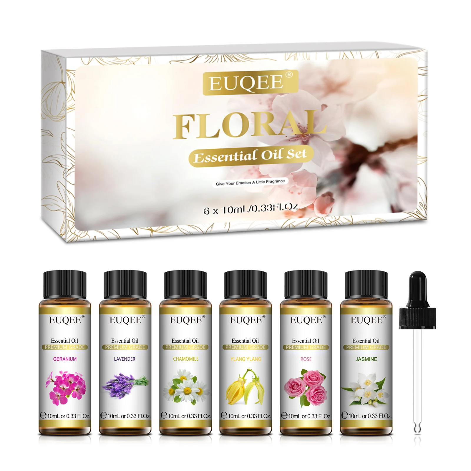Olejek zapachowy EUQEE 10ml – seria kwiatowa lawenda, róża, jaśmin i ylang Pomarańczowy