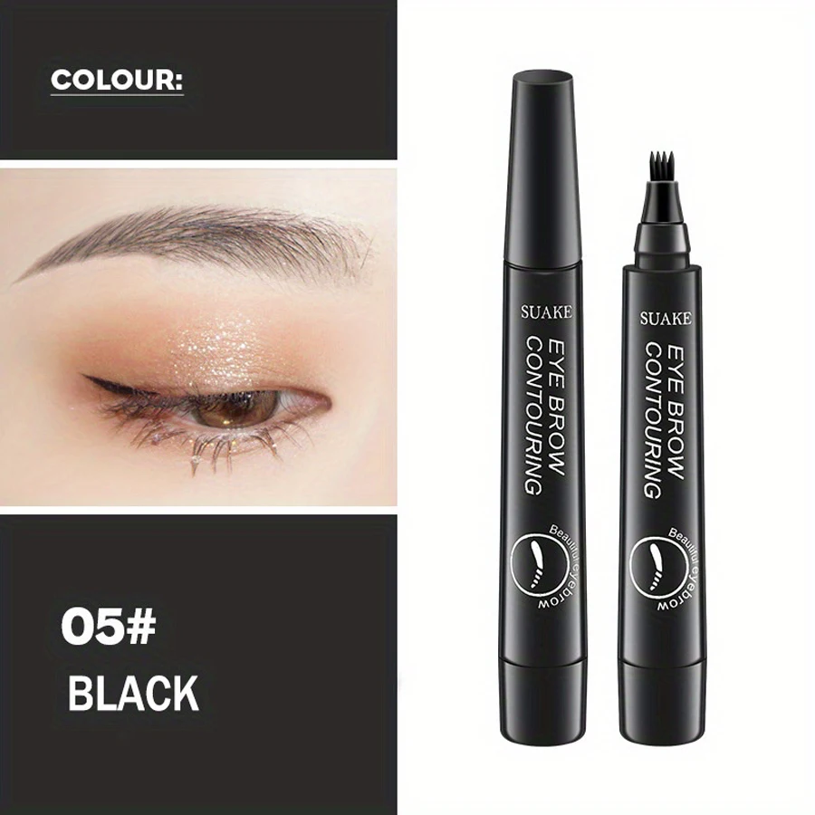 Ołówek do brwi microblading z 4 końcówkami — naturalny efekt Czarny