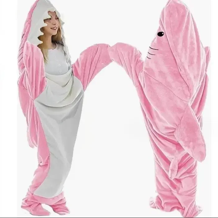 Onesie rekin – zimowa jednoczęściowa piżama kombinezon Różowy