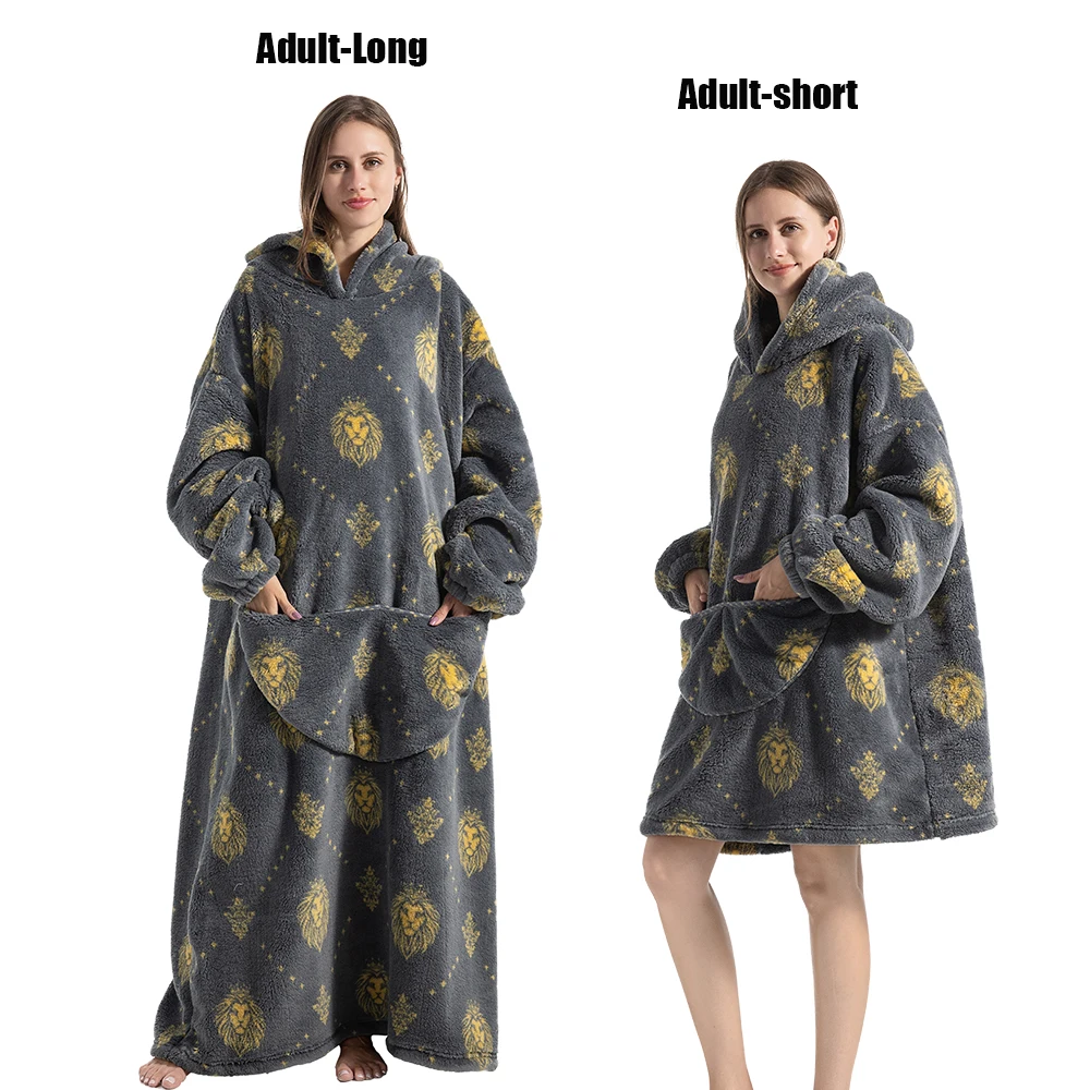 Oversize bluza koc z kapturem – flanelowa, bardzo ciepła Biały