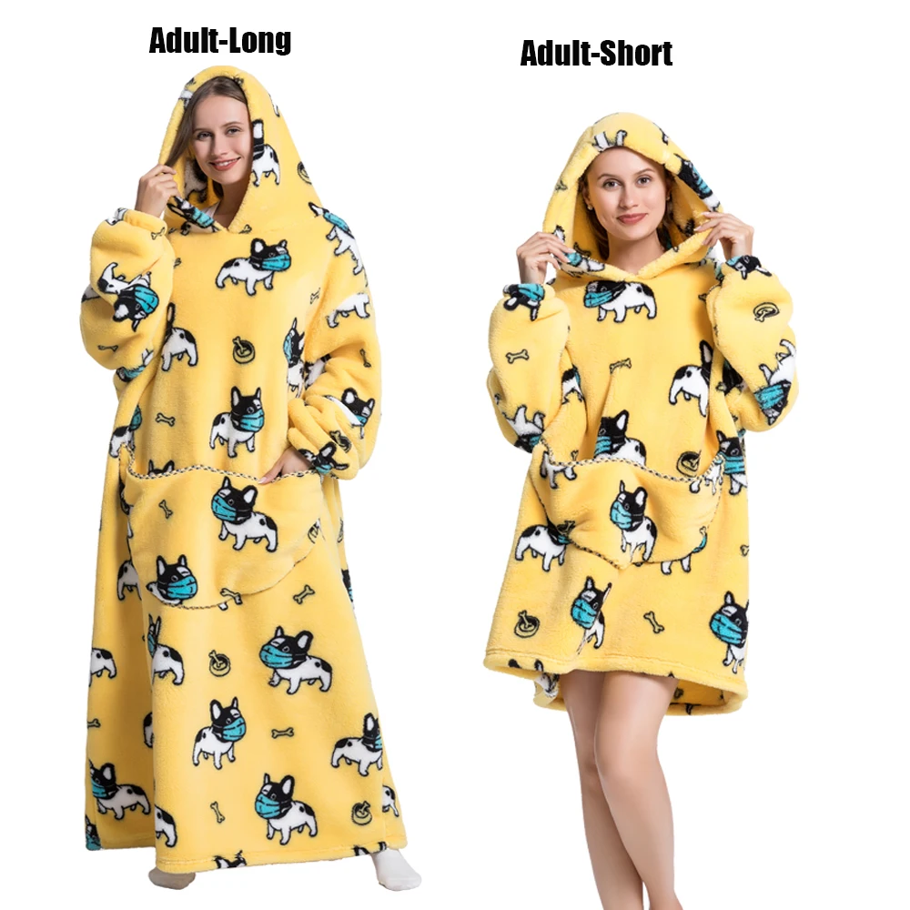 Oversize bluza koc z kapturem – flanelowa, bardzo ciepła Czarny