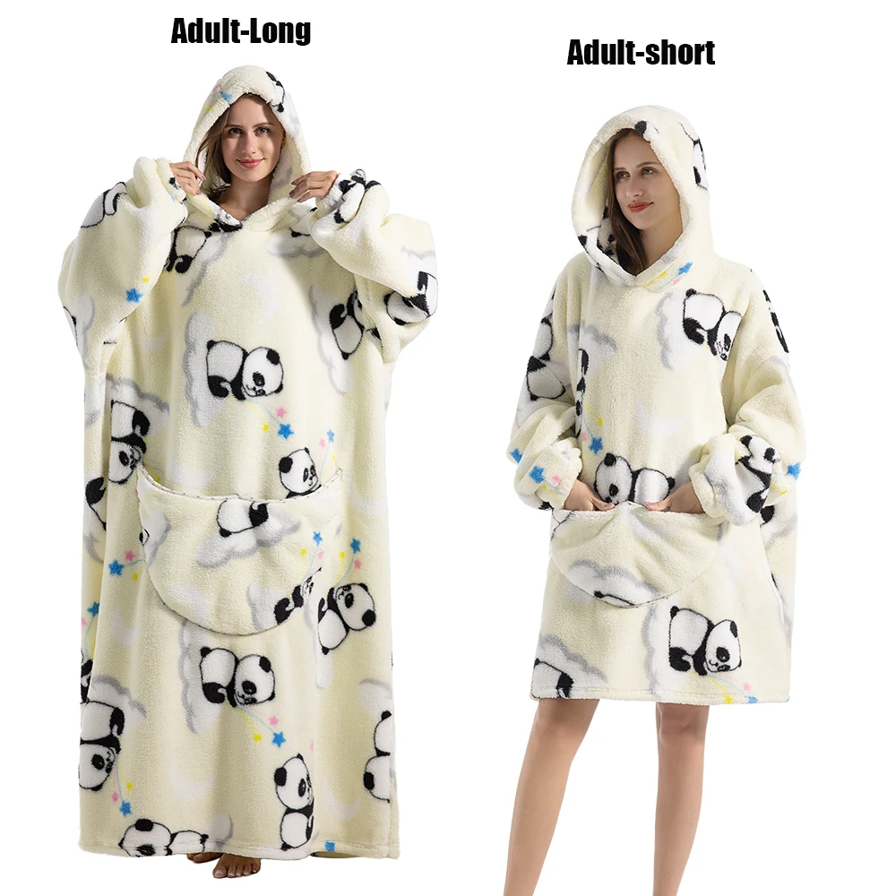 Oversize bluza koc z kapturem – flanelowa, bardzo ciepła Czerwony