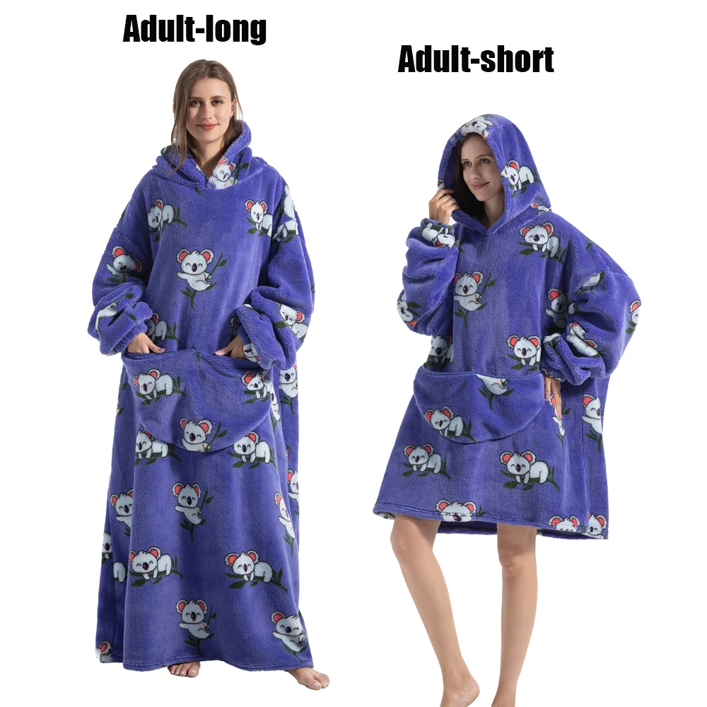 Oversize bluza koc z kapturem – flanelowa, bardzo ciepła Fuksja