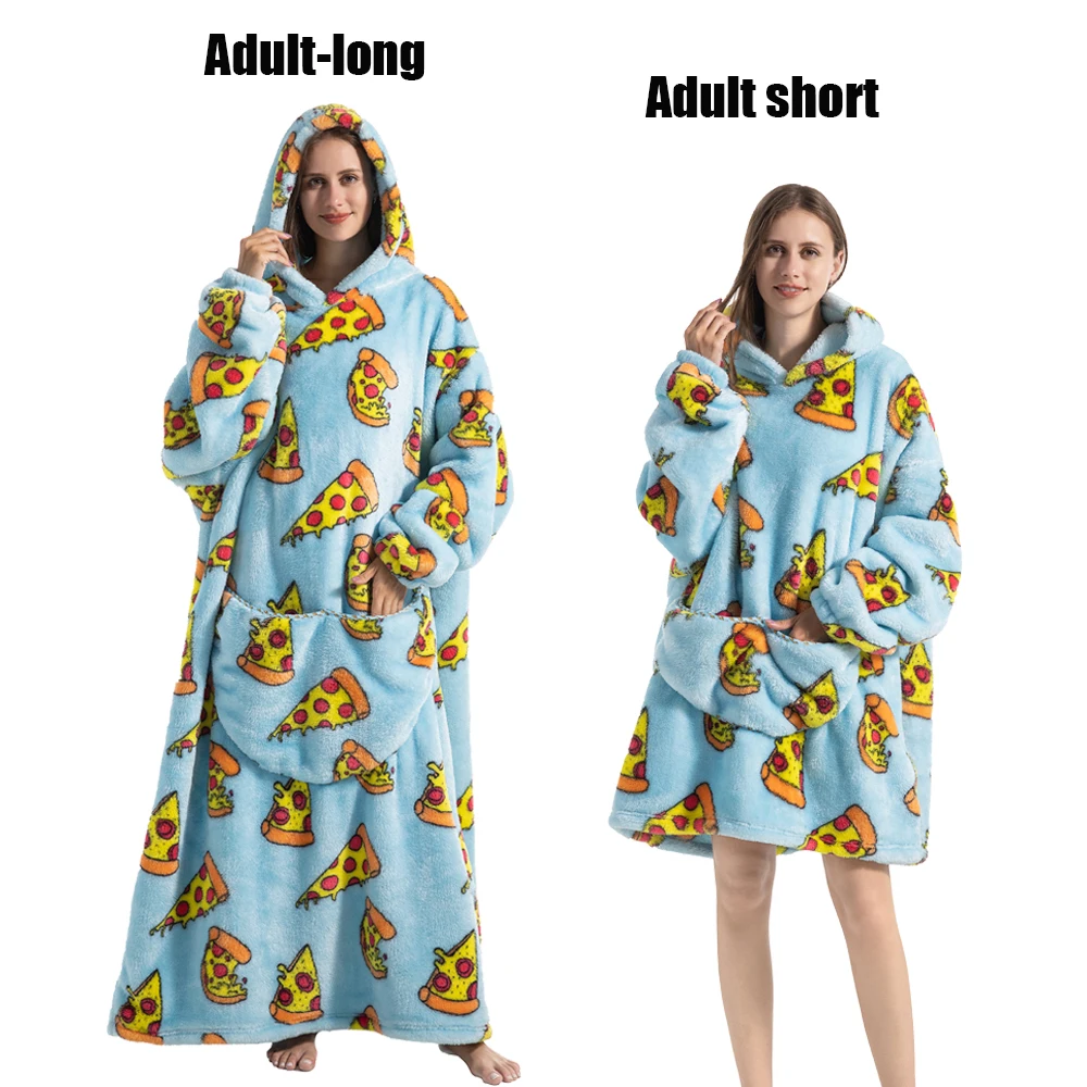 Oversize bluza koc z kapturem – flanelowa, bardzo ciepła Koralowa czerwona