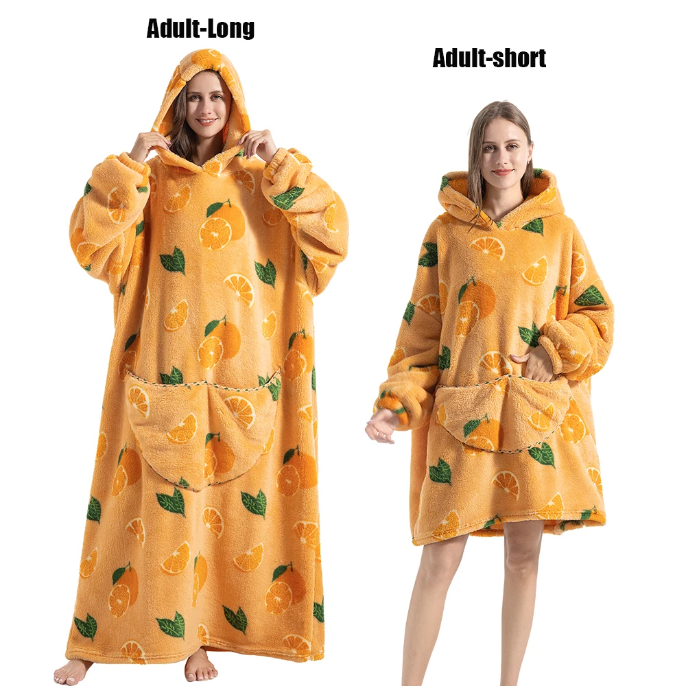 Oversize bluza koc z kapturem – flanelowa, bardzo ciepła Lawenda