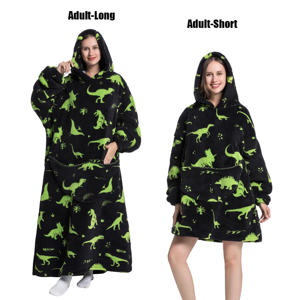 Oversize bluza koc z kapturem – flanelowa, bardzo ciepła Niebieski