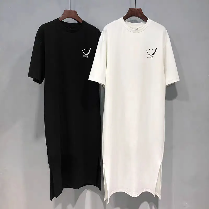 Oversize sukienka retro z krótkim rękawem w stylu koreańskim Biały