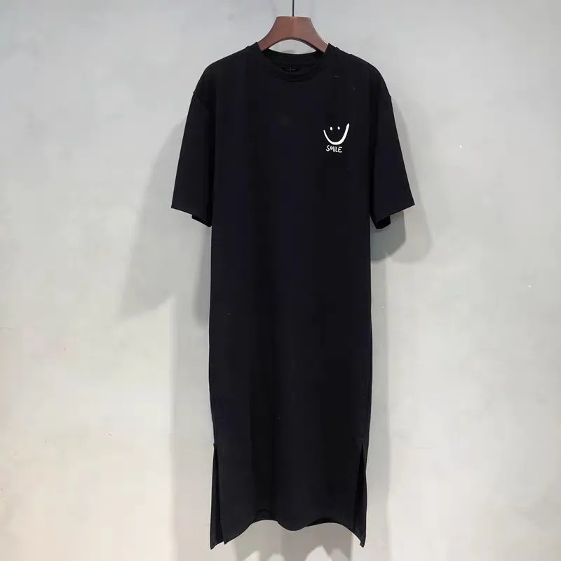 Oversize sukienka retro z krótkim rękawem w stylu koreańskim Czarny