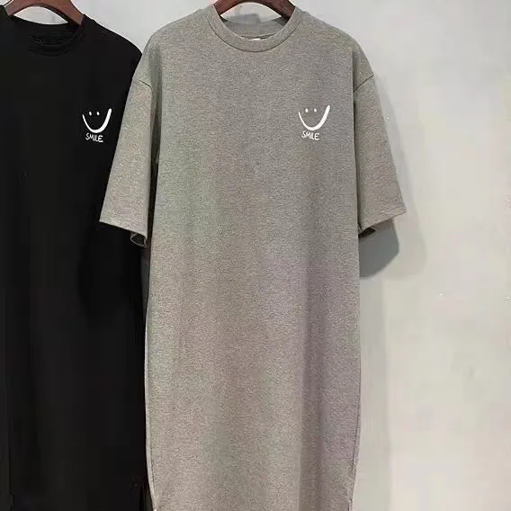 Oversize sukienka retro z krótkim rękawem w stylu koreańskim Szary