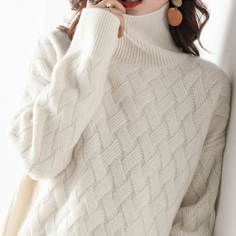 Oversize sweter kaszmirowy gruby z długim rękawem Błękitny
