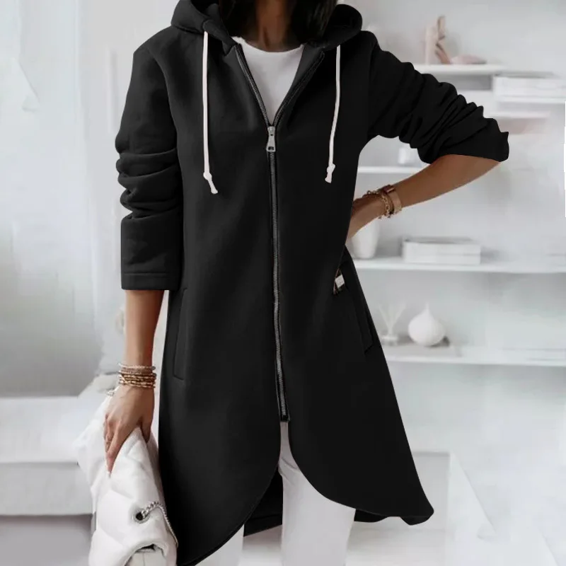 Oversize'owa bluza damska z kapturem i zamkiem Czarny