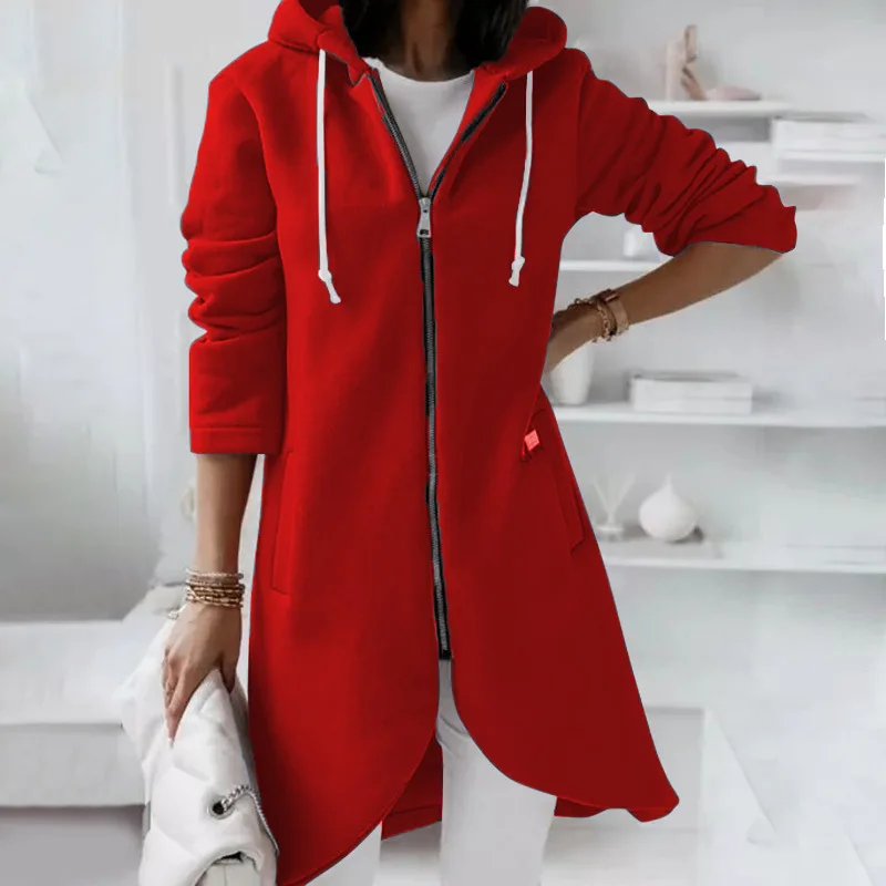 Oversize'owa bluza damska z kapturem i zamkiem Czerwony