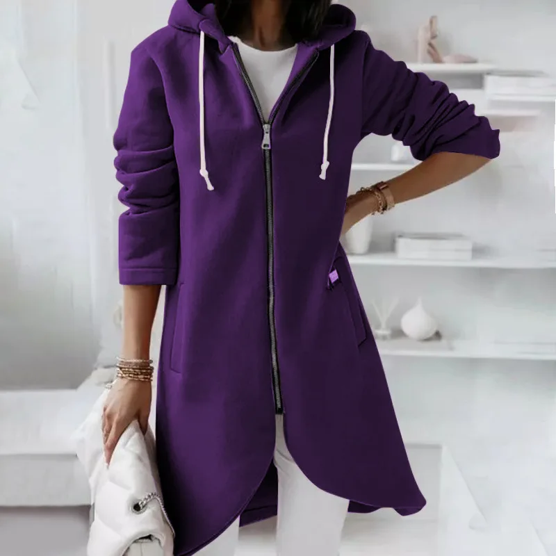 Oversize'owa bluza damska z kapturem i zamkiem Fioletowy