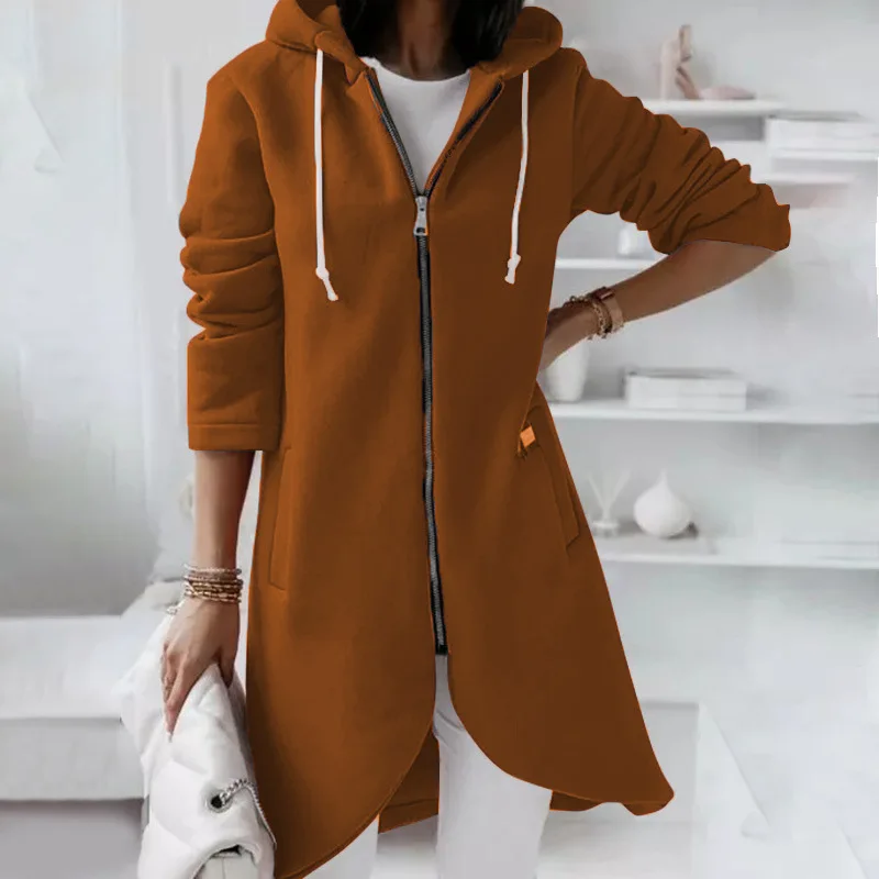Oversize'owa bluza damska z kapturem i zamkiem Kawa
