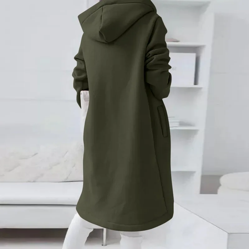 Oversize'owa bluza damska z kapturem i zamkiem Zielony