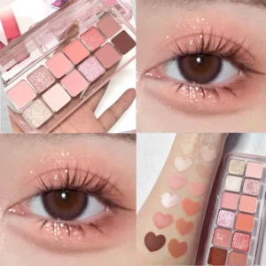 Paleta 12 cieni do powiek Shimmer Nude Rose z brokatem Armijna zieleń