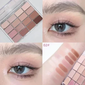 Paleta 16 cieni do powiek różowe nude z brokatem — długotrwała Armijna zieleń
