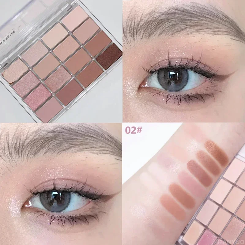 Paleta 16 cieni do powiek różowe nude z brokatem — długotrwała Armijna zieleń