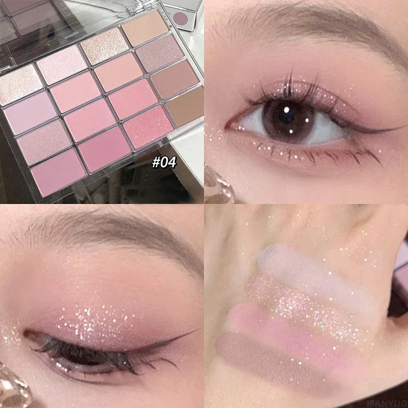 Paleta 16 cieni do powiek różowe nude z brokatem — długotrwała Błękitny
